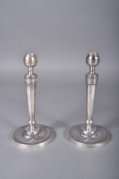 Pair of silver-plated candlesticks, with...