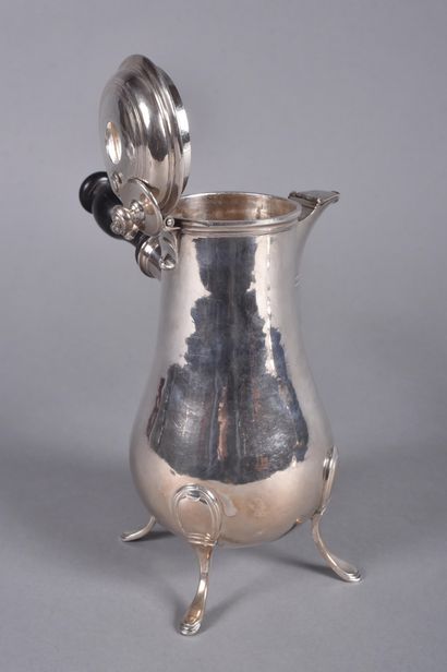 Plain silver baluster-shaped chocolatière...