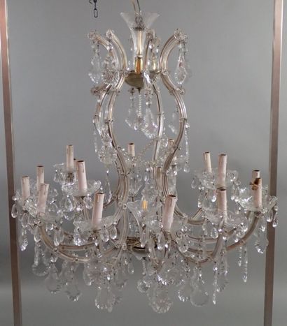 Large crystal, glass and brass chandelier...