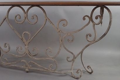 Console table with grey-lacquered wrought-iron...