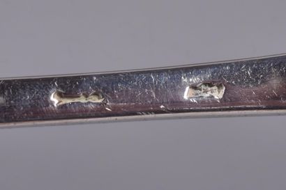 Single-flat silver ladle, spatula monogrammed...