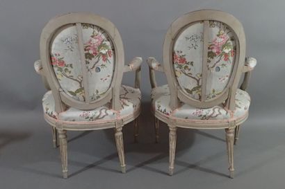 Four molded beech cabriole armchairs with...