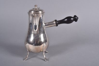 Plain silver baluster-shaped chocolatière...