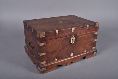 Teak and brass marine chest or camphor chest...
