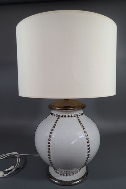 LONGWY. Large baluster lamp base in cracked...