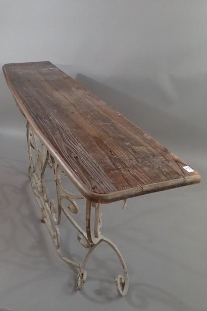 Console table with grey-lacquered wrought-iron...