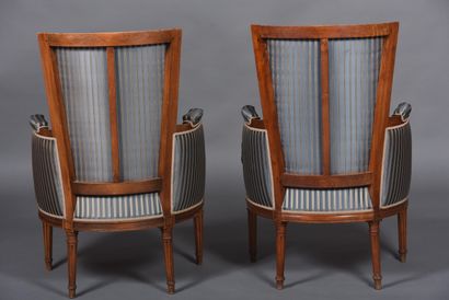 Pair of molded and carved beech bergères...