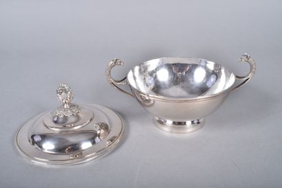 Silver covered bouillon with pinecone-shaped...