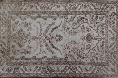 Oriental cashmere and silk rug in light beige...