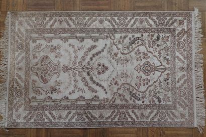 Oriental cashmere and silk rug in light beige...