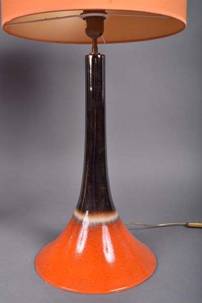 Pair of orange glazed ceramic lamps with...