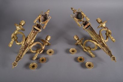 Pair of ormolu sconces with three scrolled...