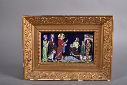 Polychrome cloisonné enamel plate depicting...