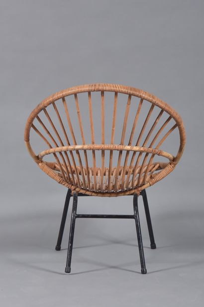 Set of four rattan armchairs, shell model,...
