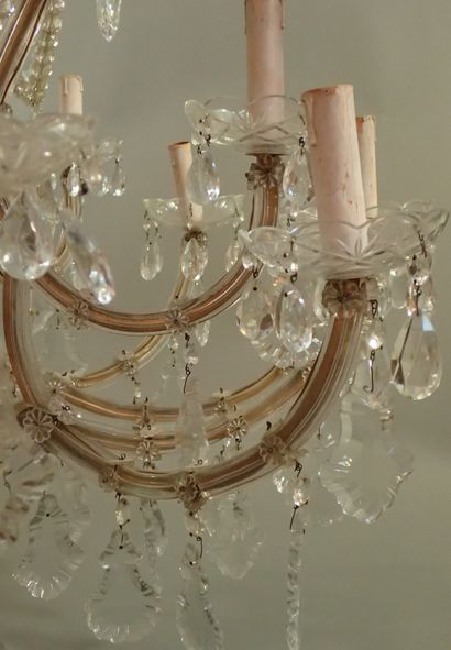 Large crystal, glass and brass chandelier...