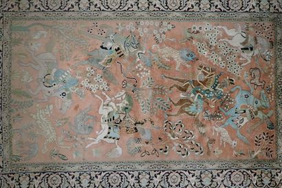Cashmere and silk oriental rug in pink tones...