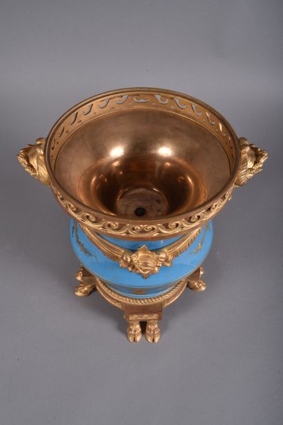 A large covered perfume burner pot in celestial-blue...