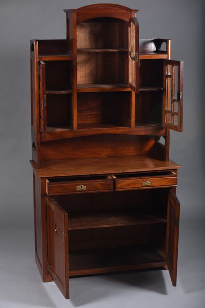 Mahogany and mahogany veneer two-body sideboard...