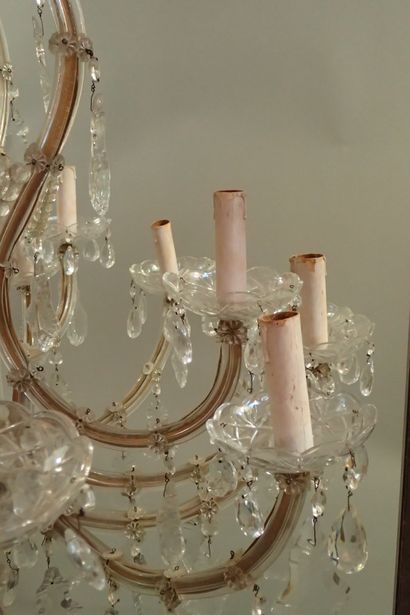 Large crystal, glass and brass chandelier...
