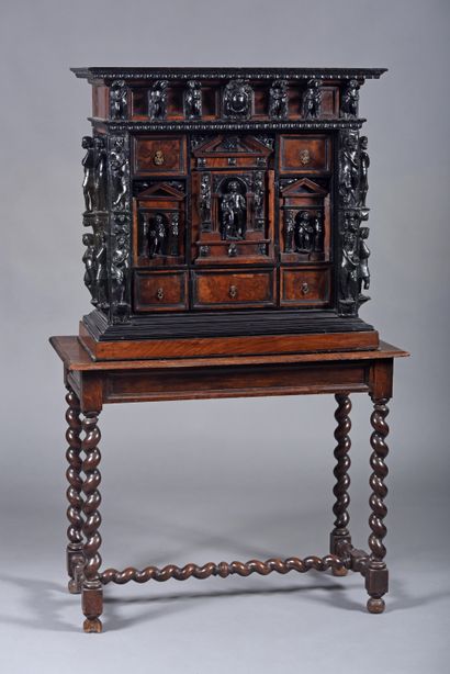 Italian or stipo cabinet in blackened wood,...