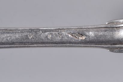 Silver table spoon, filets and contours design....