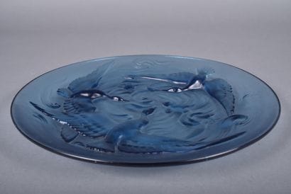 VERLYS France. Blue pressed and molded glass...