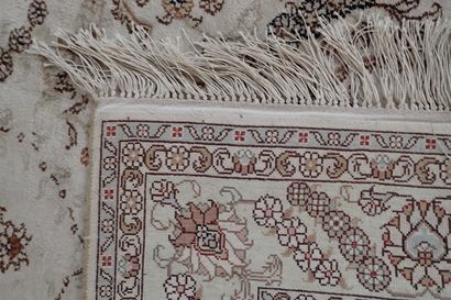 Oriental cashmere and silk rug in light beige...