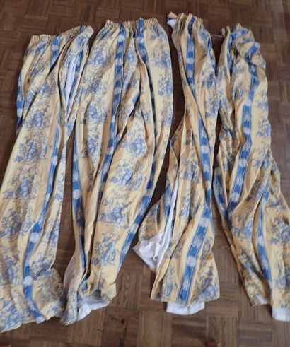 Two pairs of large curtains in yellow and...