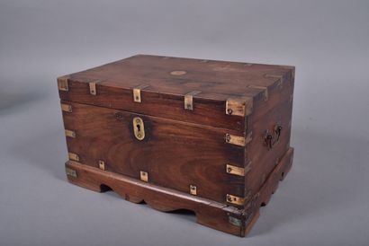 Teak and brass marine chest or camphor chest...