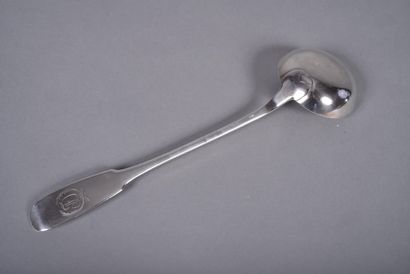 Single-flat silver ladle, spatula monogrammed...