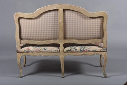 Molded and carved beech sofa in gray and...