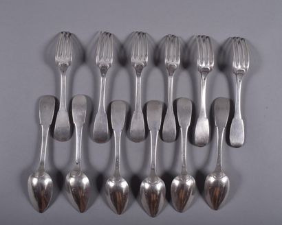 Six pieces of flat silver flatware, monogrammed...
