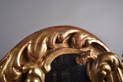 Large lyre-shaped gilded wood mirror with...