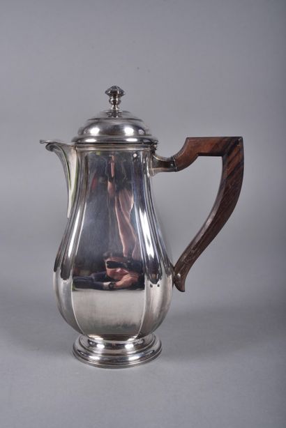 Silver coffee pot with rosewood handle. Art...