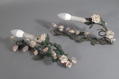 Pair of single-light sconces in green lacquered...
