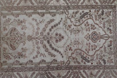 Oriental cashmere and silk rug in light beige...