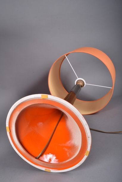 Pair of orange glazed ceramic lamps with...
