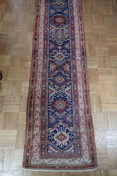 Wool gallery rug in burgundy, blue and navy...