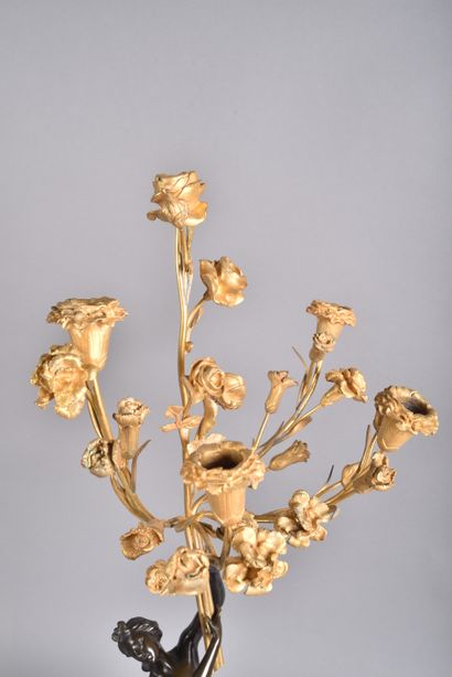 Pair of large candelabras in double patina...