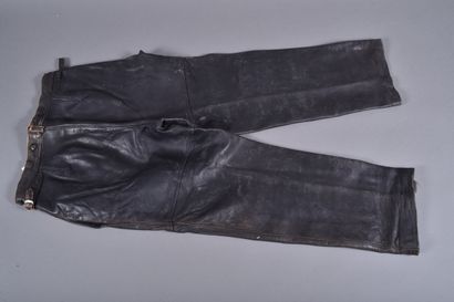 Fr- Pantalon de vol de pilote en cuir noir,...