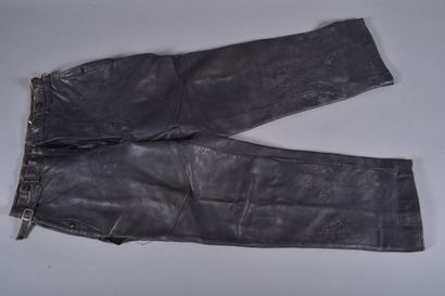 Fr- Pantalon de vol de pilote en cuir noir,...