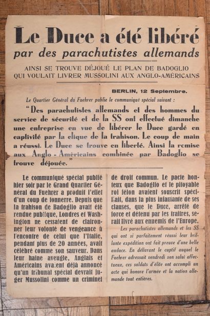 Affiche « le Duce a été libéré par des parachutistes...