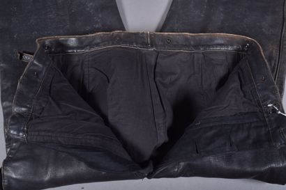 Fr- Pantalon de vol de pilote en cuir noir,...