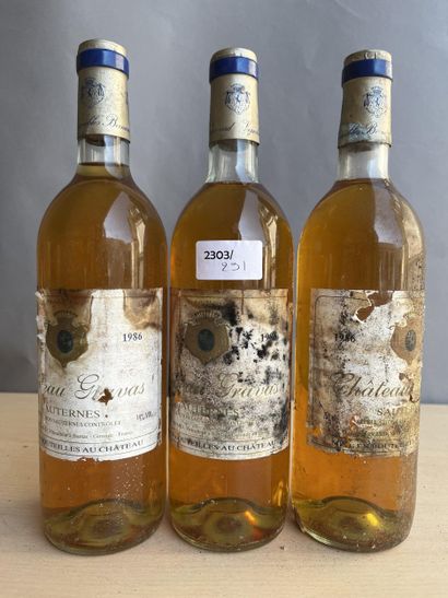 3 bouteilles Château Gravas 1986 Sauternes,...