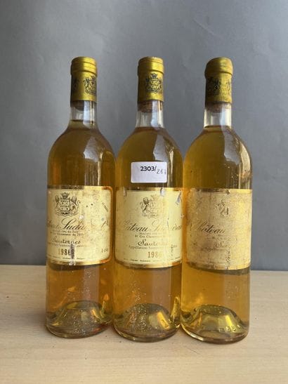 3 bouteilles Château Suduiraut 1986 Sauternes,...