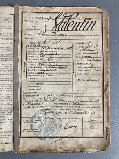 Livret militaire d’Albert- Xavier VALENTIN,...
