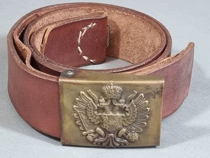 Ceinturon en cuir brun avec boucle en laiton...