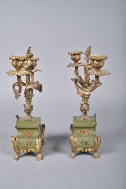 Garniture de cheminée en bois laqué vert...