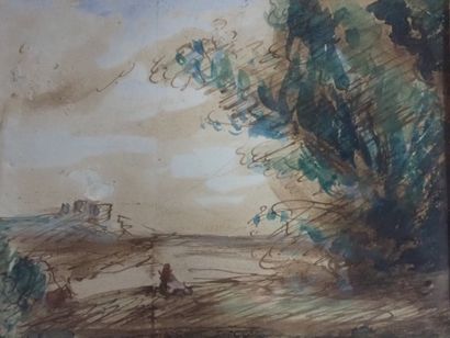 Ecole du XIXe siècle, Paysage naturel avec...