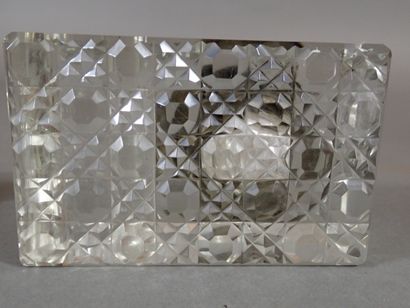 Encrier en verre à décor en pointes de diamants...